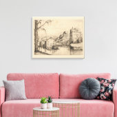 川と建物- 16世紀ドイツインクプリント キャンバスプリント (インサイチュ (リビング))
