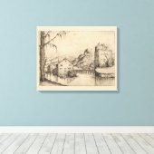 川と建物- 16世紀ドイツインクプリント キャンバスプリント (インサイチュ (ウッドフロア))