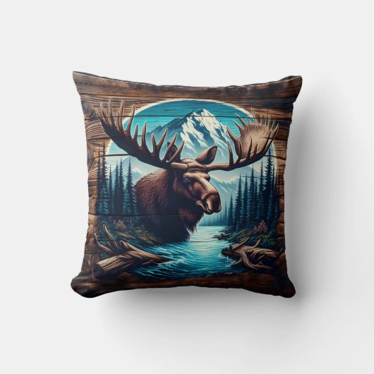 川と木が茂る山水の中をムース クッション (正面)