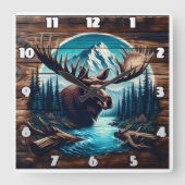 川と木が茂る山水の中をムース スクエア壁時計 (正面)