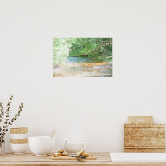 川と森の抽象芸術の水の色絵画の ポスター (キッチン)