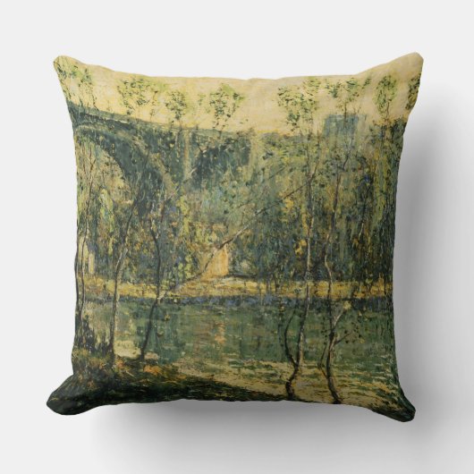 川と橋の風景：春朝 クッション (正面)