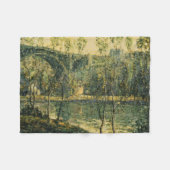 川と橋の風景：春朝 フリースブランケット (正面(横))