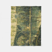 川と橋の風景：春朝 フリースブランケット (正面)