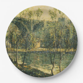 川と橋の風景：春朝 ペーパープレート