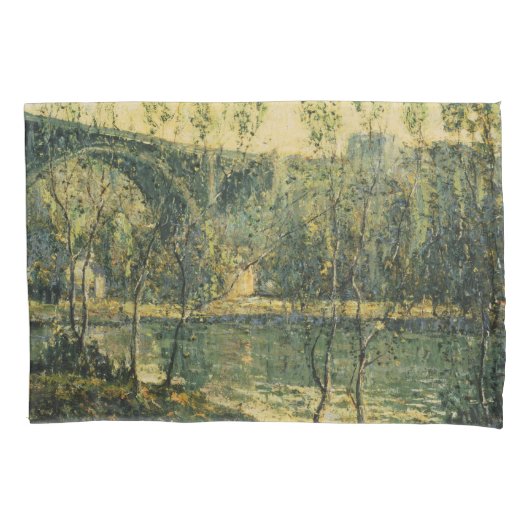 川と橋の風景：春朝 枕カバー (正面左)