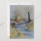 川と風景の水色の夕日 (正面)