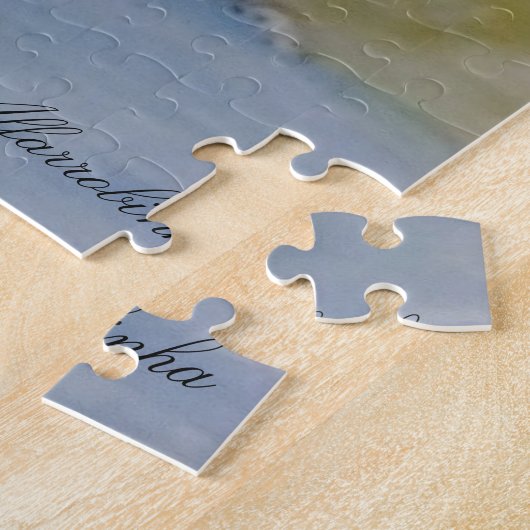 川と風景の水色の夕日 ジグソーパズル (側面)