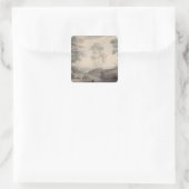 川と馬が水を浴びる風景 スクエアシール (バッグ)