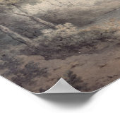 川と馬が水を浴びる風景 ポスター (角)