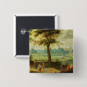 川による村の景色 缶バッジ (正面&裏面)