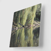 川に反射した柳の木 スクエア壁時計 (傾斜)