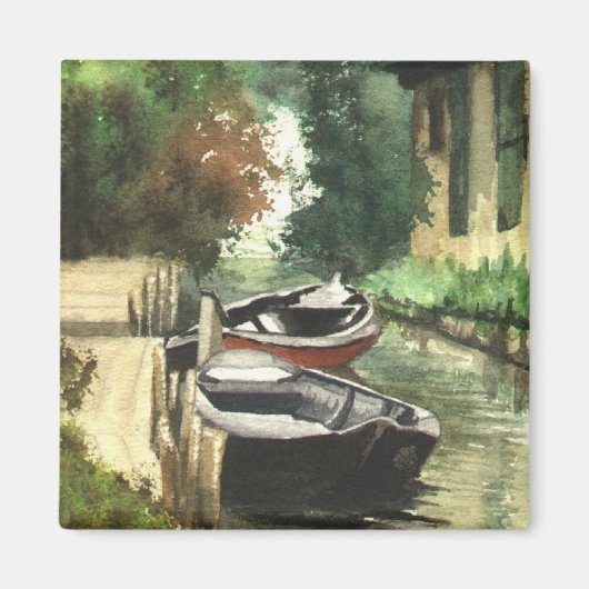 川に浮かぶボート マグネット (正面)