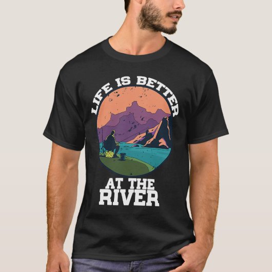 川に浮かぶ引用文 人生 キャンプ Tシャツ (正面)
