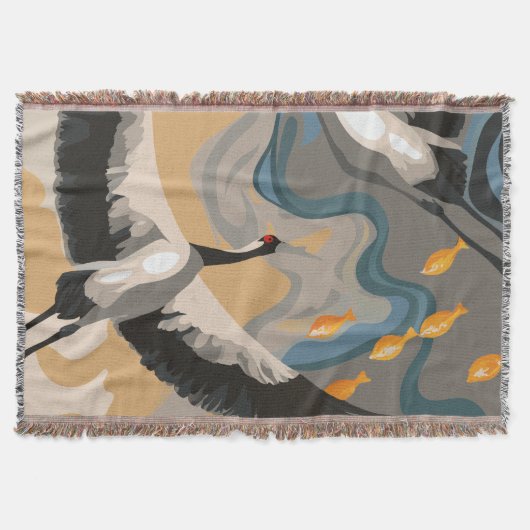 川に浮かぶ鶴 スローブランケット (正面)