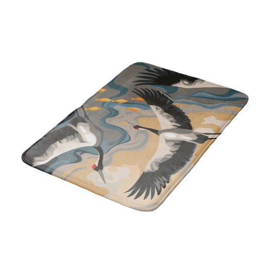 川に浮かぶ鶴 バスマット (アングル)