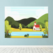 川のある教会の風景 キャンバスプリント (インサイチュ (ウッドフロア))