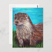 川のほとりのオッターペイント ポストカード (正面/裏面)