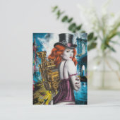 川のほとりのスチームパンクの女性 ポストカード (スタンド正面)