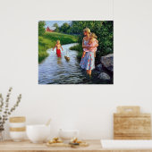 川のアートワークに乗ったボート ポスター (キッチン)