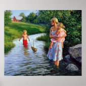 川のアートワークに乗ったボート ポスター (正面)