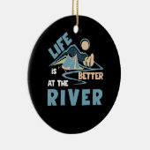 川のキャンプでの生活が良い セラミックオーナメント (右)