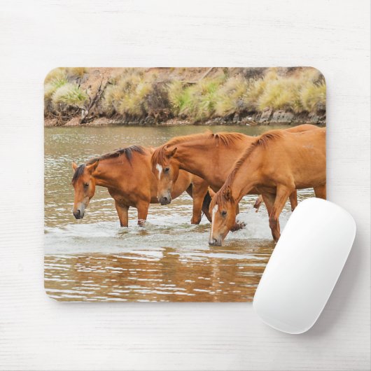 川のブラウンホースの家族 マウスパッド (マウス)