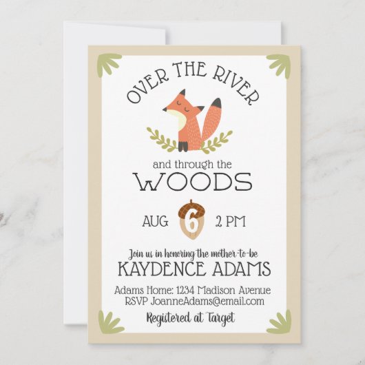 川の上と森の中の赤ちゃんシャワー 招待状 (正面)