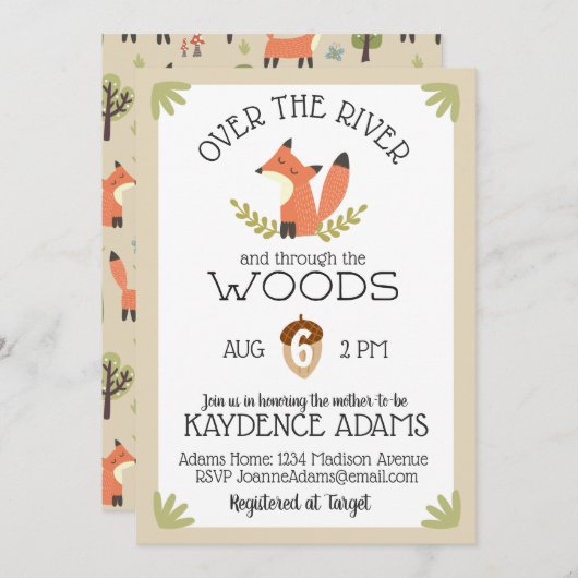 川の上と森の中の赤ちゃんシャワー 招待状 (正面/裏面)