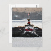 川の上のきらめくタグボート ポストカード (正面/裏面)