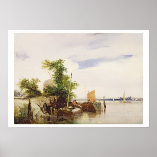 川の上の掘り出し、c.1825-26 (millboardの油) (s) ポスター (正面)