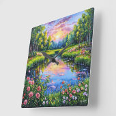 川の上の美しい夕日 スクエア壁時計 (傾斜)