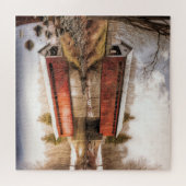 川の上の赤い覆われた橋パズル ジグソーパズル (横)