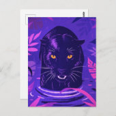 川の中でうずくまる黒いヒョウ ポストカード (正面/裏面)