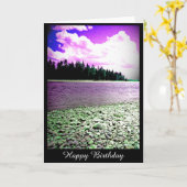 川の写真(中ブランク)が付いているバースデー・カード カード (黄色い花)