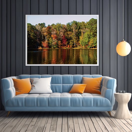 川の向こう岸から秋の木 ポスター