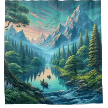 川の威厳のある自然シャワーカーテン