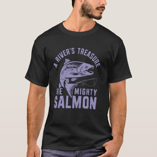 川の宝物 立派な鮭の釣り Tシャツ (正面)