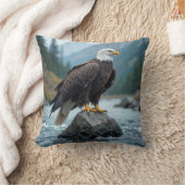 川の岩に生えるハゲのワシ クッション (ブランケット)