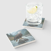 川の岩に生えるハゲのワシ ストーンコースター (横)