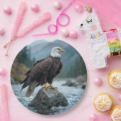 川の岩に生えるハゲのワシ ペーパープレート (パーティー)