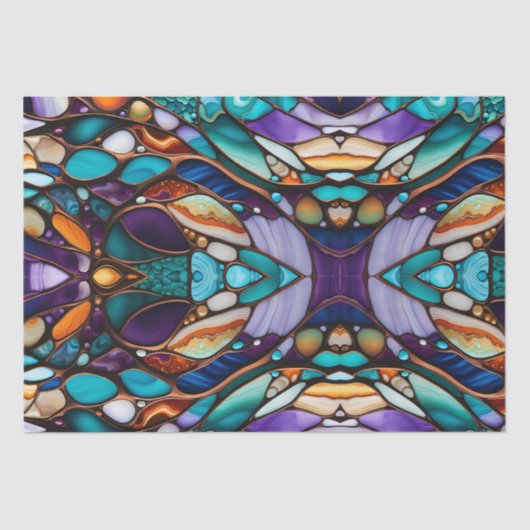 川の岩の小石ステンドグラスの外観 薄葉紙 (正面)