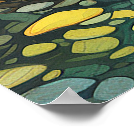 川の岩抽象芸術の水の絵画色 ポスター (角)