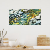 川の岩抽象芸術の水の絵画色 ポスター (キッチン)