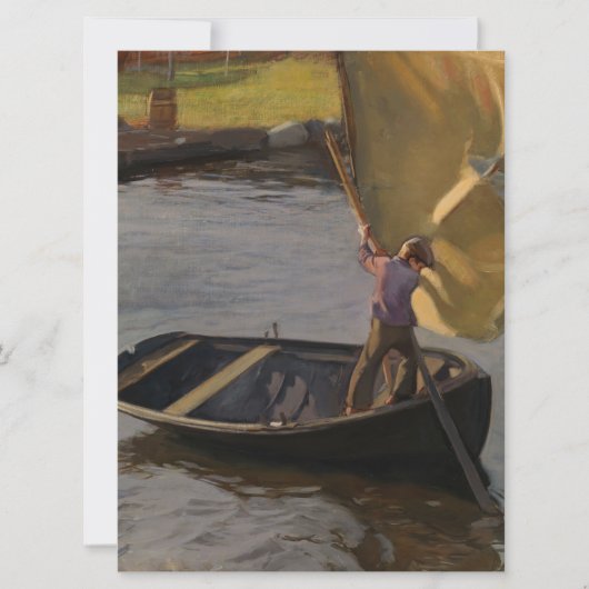 川の帆船に乗った少年 カード (正面)