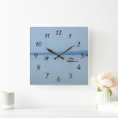 川の帆船 スクエア壁時計 (ホーム)