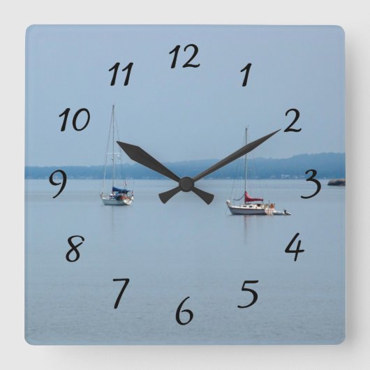 川の帆船 スクエア壁時計 (正面)