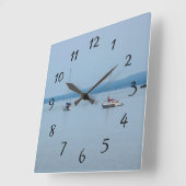 川の帆船 スクエア壁時計 (傾斜)