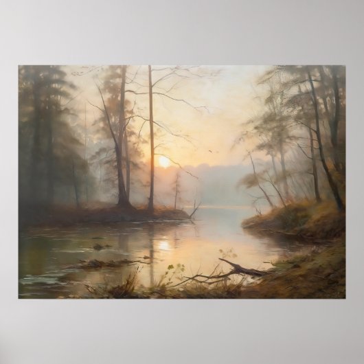 川の日の出を眺める ポスター (正面)