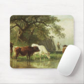 川の景色で水をまいている牛 マウスパッド (マウス)